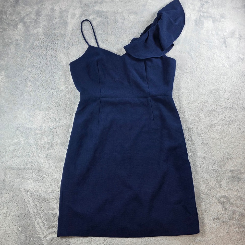 Club Monaco Women 10 Navy Leredey Dress‎ One Shoulder Ruffle Cocktail